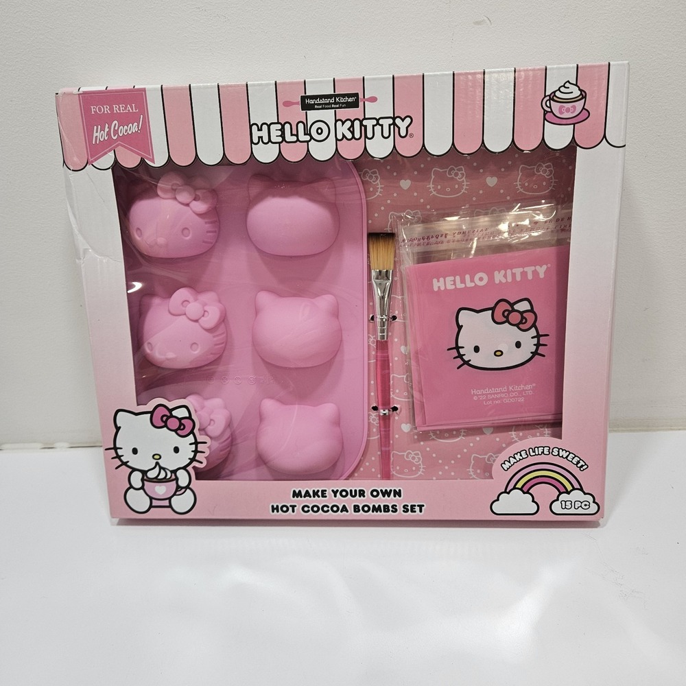 Hello Kitty Hot Cocoa Bombs Set 15 Pc.‎ Silicone Mold, Brush, Gift Bags & Book